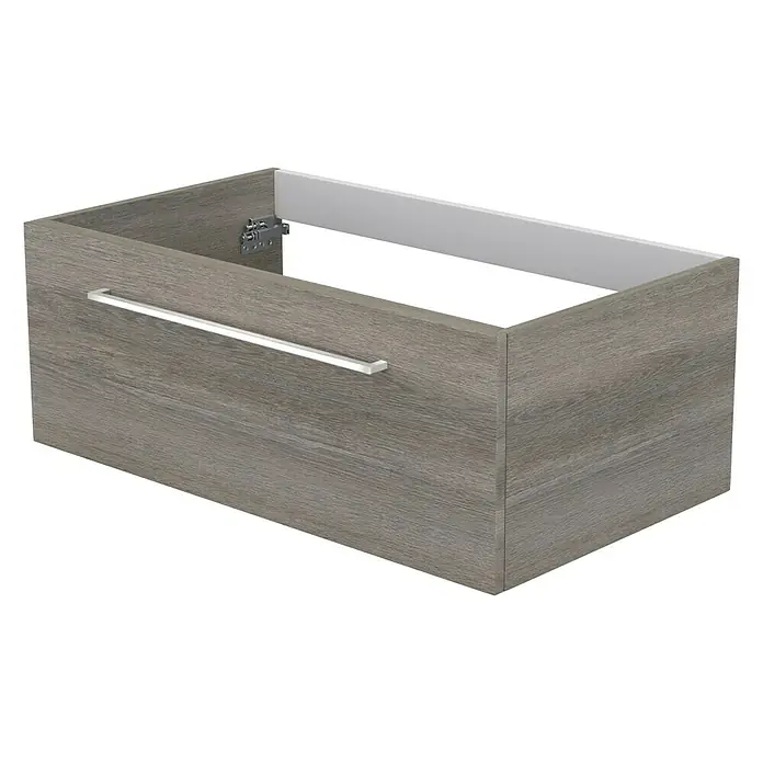 Camargue Espacio Waschtischunterschrank - 80 x 46 x 30 cm, Faro - Modernes Waschbeckenunterschrank-Design mit grauer Holzmaserung und silbernem Griff. Stilvolles und funktionales Badezimmermöbel.