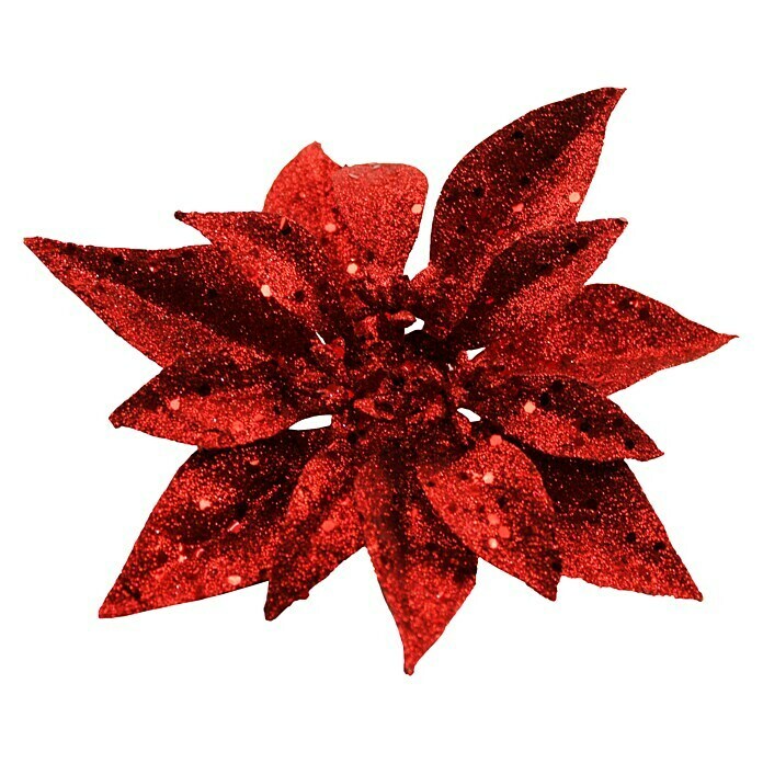 Dekoblüten Weihnachtsstern mit Clip (Rot mit Glitzer, Blume, Durchmesser: 14 cm) | BAUHAUS