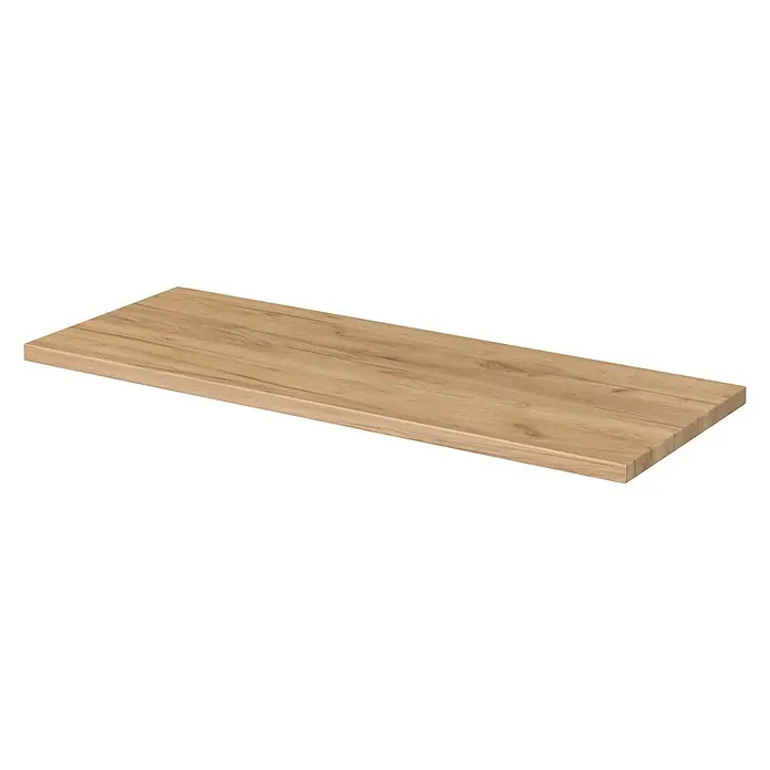 Camargue Espacio Waschtischplatte - 120 x 46 x 3,2 cm, Doce - Eine rechteckige Holzplatte mit einer natürlich gemusterten Oberfläche, ideal als Tischplatte oder Regalbrett.