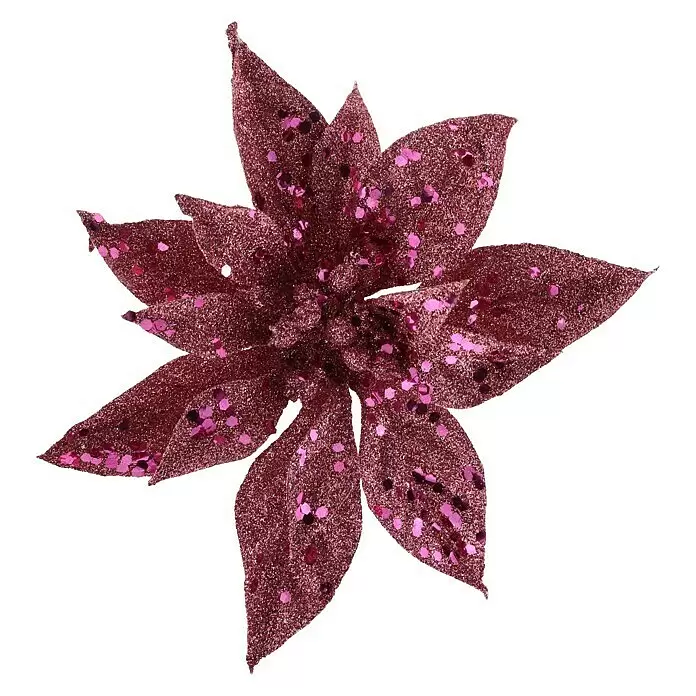 Dekoblüte - Durchmesser: 14 cm, Rosa, Blume - Funkelnde lila Poinsettienblüten-Dekoration.
