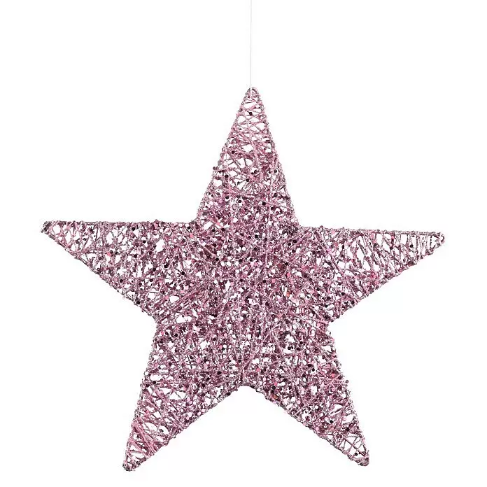 Christbaumschmuck - Rosa, 25 cm - Funkelnder pinker Sternschmuck aus glitzerndem Netzgewebe.