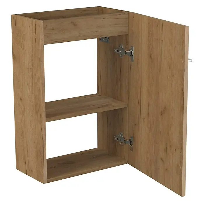 Camargue Espacio Waschtischunterschrank - 40 x 22 x 60 cm, Doce - Holzfarbener Hängeschrank mit offener Tür, der Einblick in das Innere mit Regalen und Beschlägen bietet. Ideal für Badezimmer oder kleine Räume.