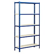 Simonrack Simonclick Estantería metálica Superplus (L x An x Al: 50 x 110 x 200 cm, Capacidad de carga: 180 kg/balda, Número de baldas: 5 ud., Azul/Blanco)