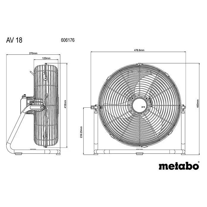 Metabo CAS 18V Akku-Ventilator AV 18 - 18 V, Ohne Akku - Skizze