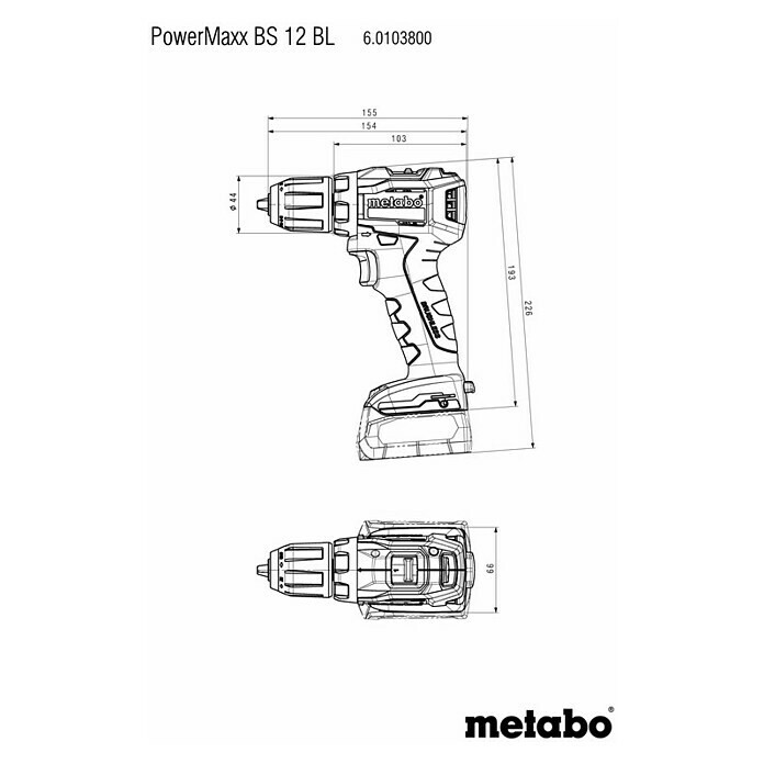 Metabo Akku-Bohrschrauber Powermaxx BS 12 BL (12 V, 2 Akkus, 4 Ah, 45 Nm) | BAUHAUS