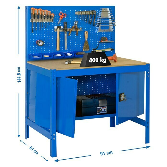 Simonrack Simonwork Banco de trabajo BT2 Locker (L x Al: 61 x 144,5 cm, Ancho: 91 cm, Capacidad de carga: 400 kg, Azul)