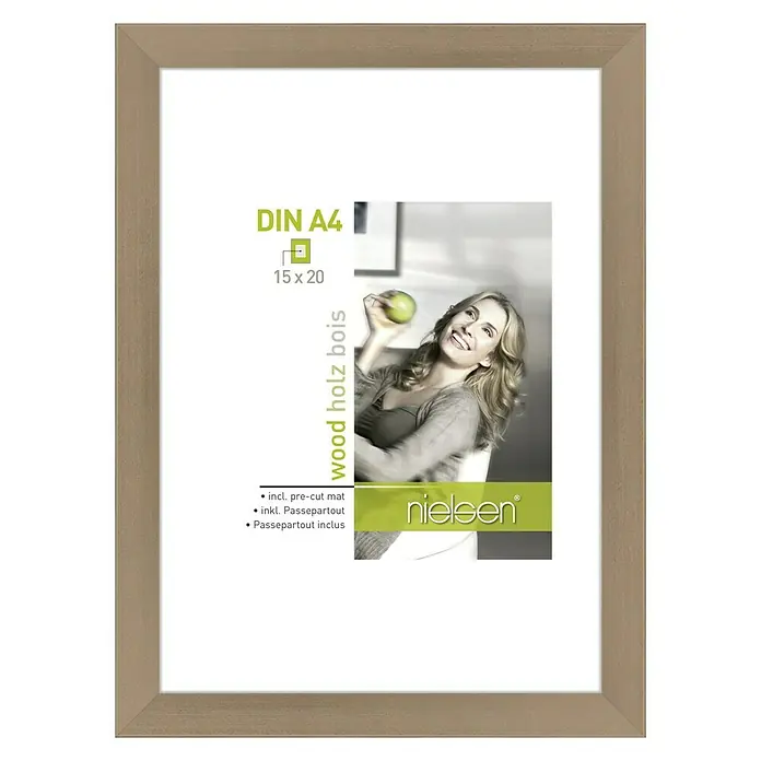Nielsen Holzrahmen Apollo - DIN A4 / 21 x 29,7 cm, Alt-Silber - Nielsen Holz Bilderrahmen A4 in hellem Holzdesign mit Passepartout für Fotos oder Bilder.