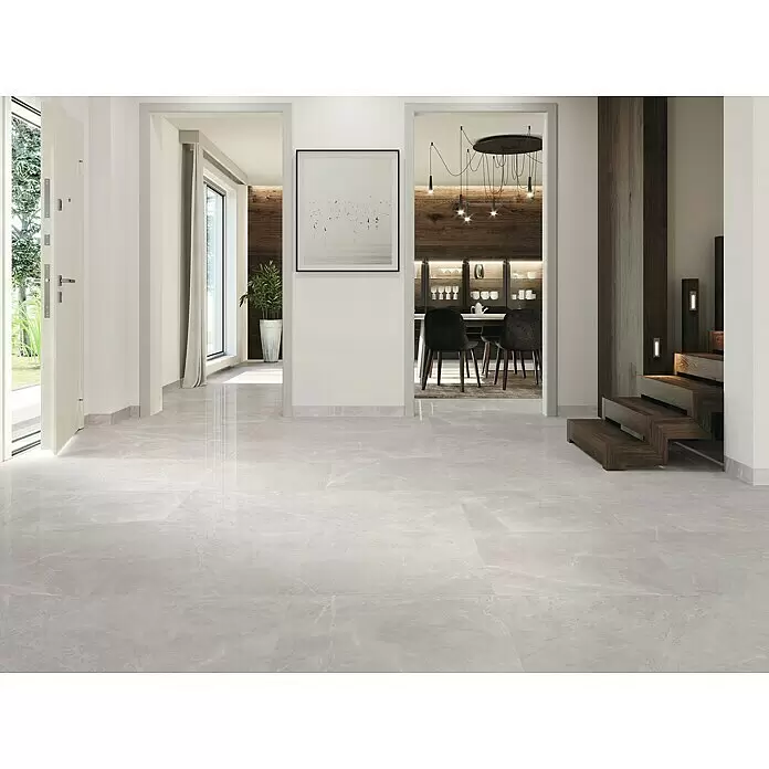 Feinsteinzeugfliese Bayona Silver - 60 x 120 cm, Grau, Glänzend - Stimmungsaufnahme