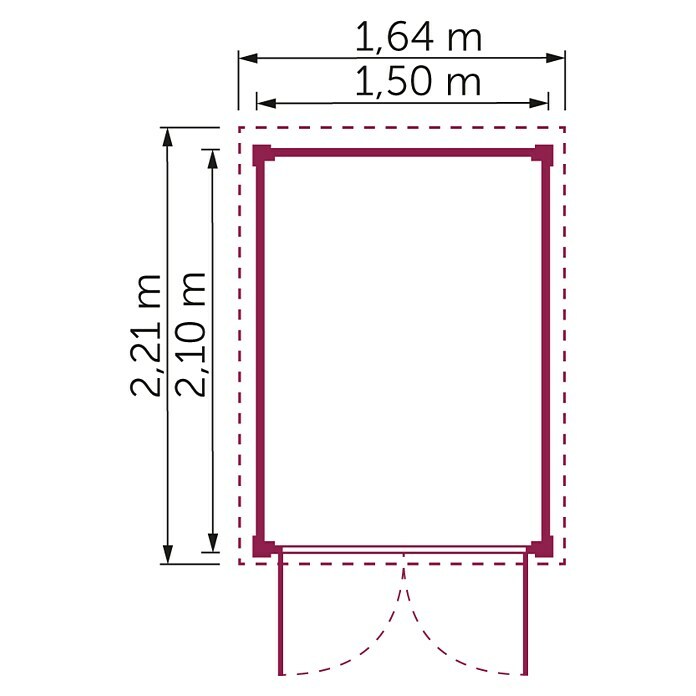 GerätehausAußenbreite inkl. Dachüberstand: 164 cm, Außentiefe inkl. Dachüberstand: 221 cm, Holz, Natur Sketch