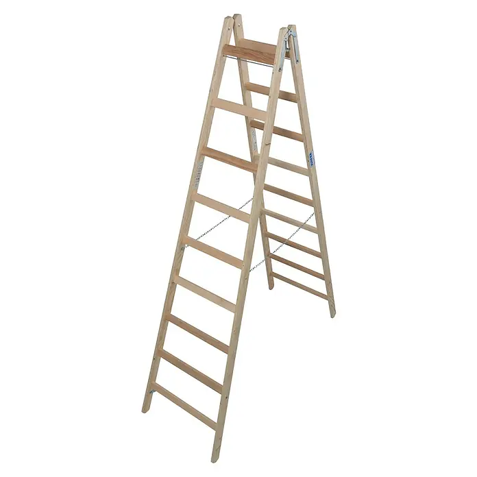 Krause Stabilo Doppelleiter - Anzahl Tritte: 18 Stk., Arbeitshöhe: 3,8 m, Holz - Eine freistehende Holzleiter, ideal für Arbeiten im Haus und Garten. Robust und einfach zu verstauen dank des Klappmechanismus.