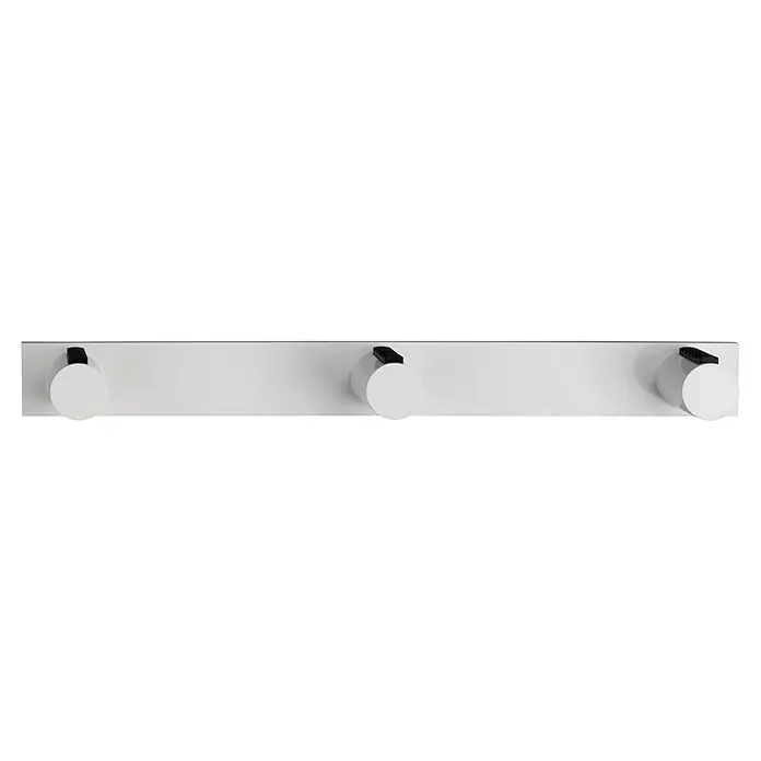 Inofix Perchero 3089 - L x An x Al: 386 x 4 x 55 cm, Blanco - Perchero de pared blanco con tres ganchos redondos y agarres negros para colgar chaquetas, abrigos y otras prendas. Elegante y funcional.