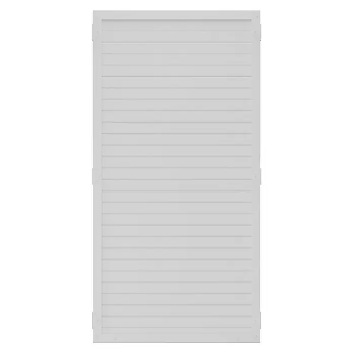 T & J Lightline Sichtschutzelement - 90 x 180 cm, Weiß - Das Bild zeigt eine weiße, horizontale Jalousie mit einem Rahmen, ideal für Privatsphäre und Sonnenschutz in Innenräumen.