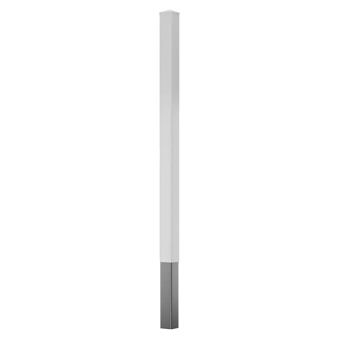 T & J Lightline Pfosten - 9 x 9 x 150 cm, Weiß - Nahaufnahme einer eleganten, silberfarbenen Tube. Das Produkt verspricht Raffinesse und moderne Schönheit, ideal für den täglichen Gebrauch.