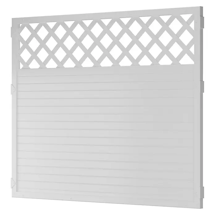 T & J Lightline Sichtschutzelement - 180 x 150 cm, Mit Rankgitter, Weiß - Nahaufnahme einer weißen Gartenzaunplatte mit Lattenrost, ideal für Privatsphäre und Dekoration im Außenbereich.