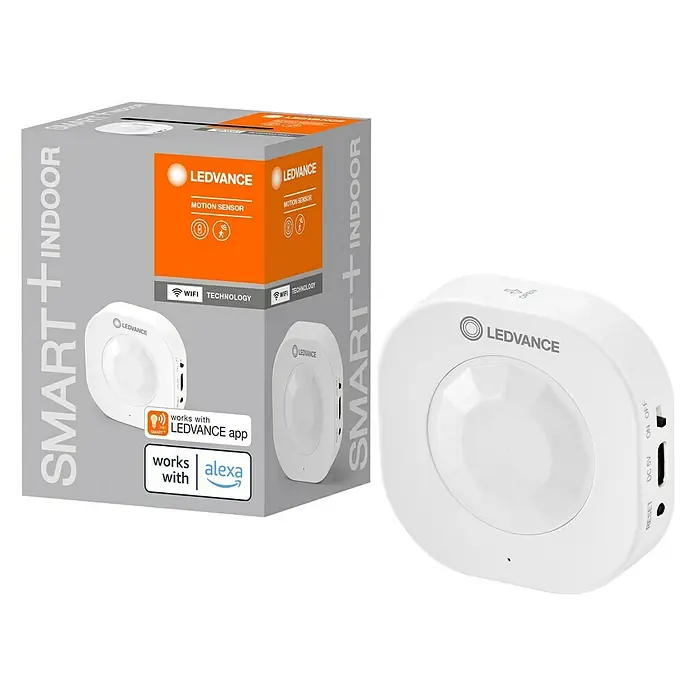 Ledvance Smart+ WiFi Bewegungsmelder - Weiß, L x B x H: 6,03 x 2,05 x 6,03 cm - LEDVANCE SMART+ Indoor Bewegungssensor mit WiFi Technologie und Alexa-Kompatibilität, ideal für Smart Home Anwendungen im Innenbereich.