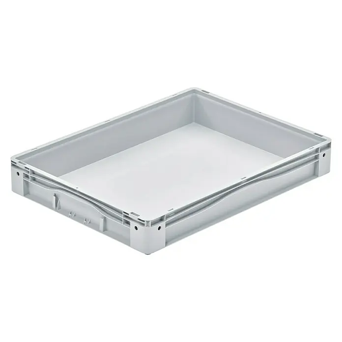 Surplus Systems Eurobox - L x B x H: 80 x 60 x 12 cm, Kunststoff, Grau - Aufnahme einer leeren, grauen Kunststoffbox, ideal für Lagerung und Transport. Ihre robuste Bauweise garantiert eine lange Lebensdauer.