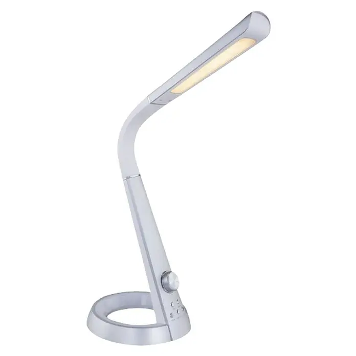 Globo Lámpara de sobremesa LED Mitti - 8 W, L x An x Al: 34 x 18 x 64 cm, Plateado, Blanco frío - Elegante lámpara de escritorio LED plateada con regulador y panel táctil, con un cuello de cisne flexible para iluminación optimizada.