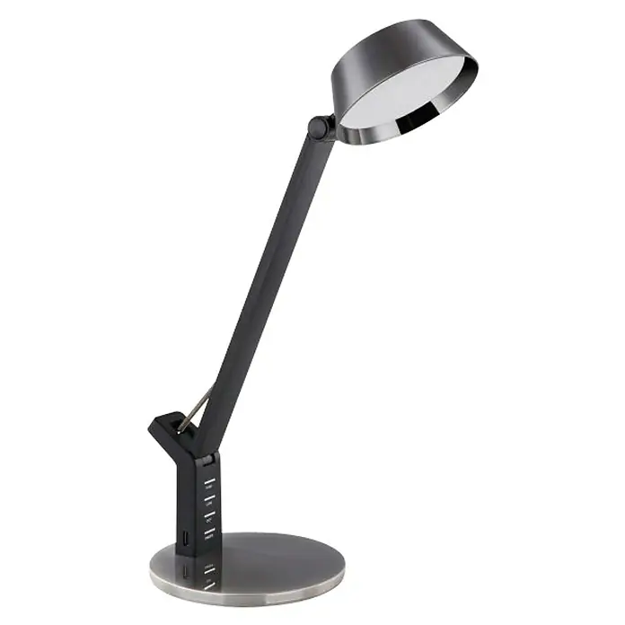 Globo Lámpara de sobremesa LED Ursino - 8 W, L x An x Al: 48 x 17 x 51,5 cm, Negro, Blanco frío - Lámpara de escritorio moderna con iluminación LED y brazo ajustable, ideal para la oficina o el estudio. Diseño elegante en negro y plata.