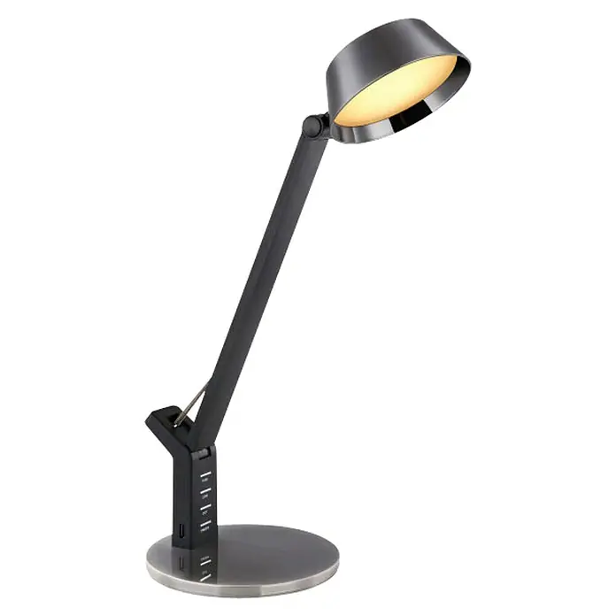 Globo Lámpara de sobremesa LED Ursino - 8 W, L x An x Al: 48 x 17 x 51,5 cm, Negro, Blanco frío - Elegante lámpara de escritorio negra con brazo ajustable y base redonda, perfecta para iluminar el espacio de trabajo con estilo.