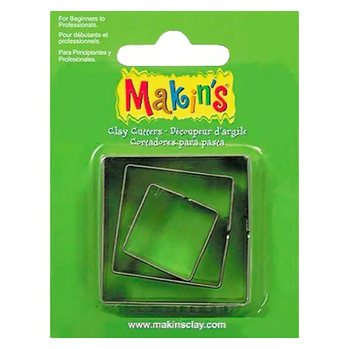 Juego de cortadores Cuadrados - Plateado - Imagen del producto de Makin's Clay Cutters, cortadores de galletas cuadrados para principiantes y profesionales para manualidades con arcilla, arcilla polimérica y plastilina.