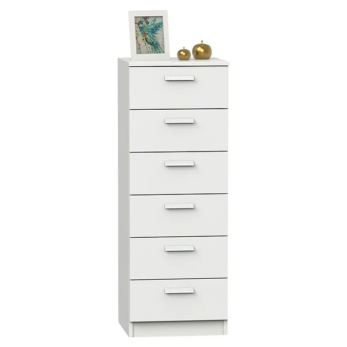 Muebles Pitarch Tibet Cómoda - L x An x Al: 40 x 40 x 110 cm, Blanco, Número de cajones: 6 ud. - Cómoda blanca con seis cajones y decoraciones elegantes que realzan el aspecto del mueble. El complemento perfecto para tu dormitorio.