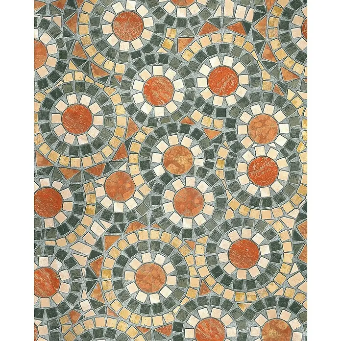 D-c-fix Lámina adhesiva efecto piedra pianetra - An x L: 45 x 200 cm - Suelo de mosaico con patrones circulares en tonos de naranja, beige y gris.