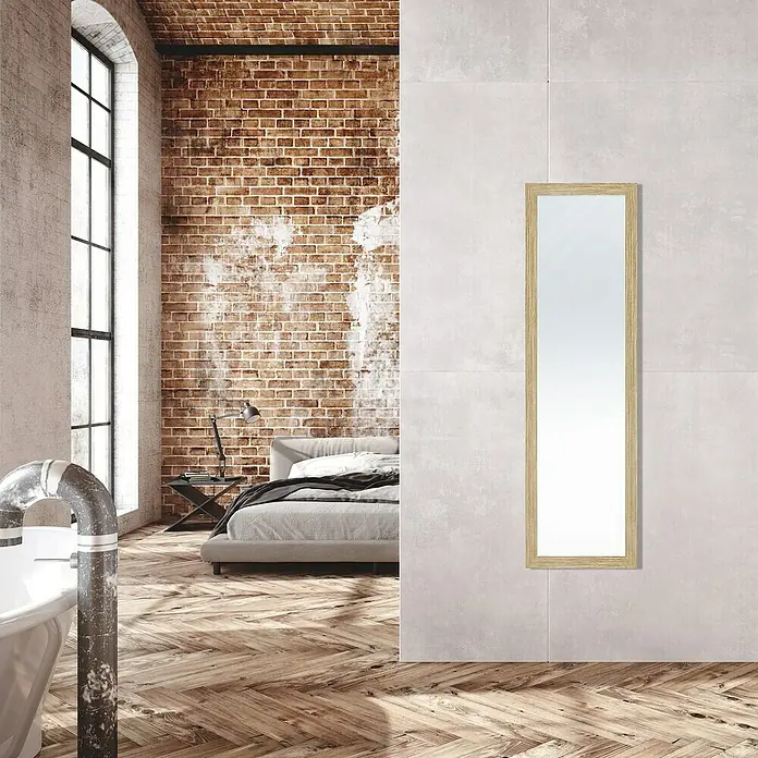 Espejo de pared Edimburgo - 37 x 127 cm, Haya - El elegante diseño de espejo de pared rectangular complementa el ambiente de la habitación y es una adición elegante a cualquier interior.
