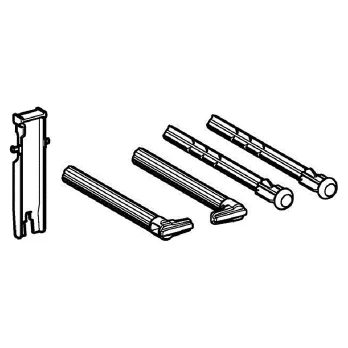 Geberit Drückerstangen-Set - Passend für: Geberit Sigma Unterputz-Spülkästen / Betätigungsplatten ab Baujahr 2008 - Sortiment an Metall-Rasierklingenkomponenten, darunter Kassettenhalter und ein Spenderteil.