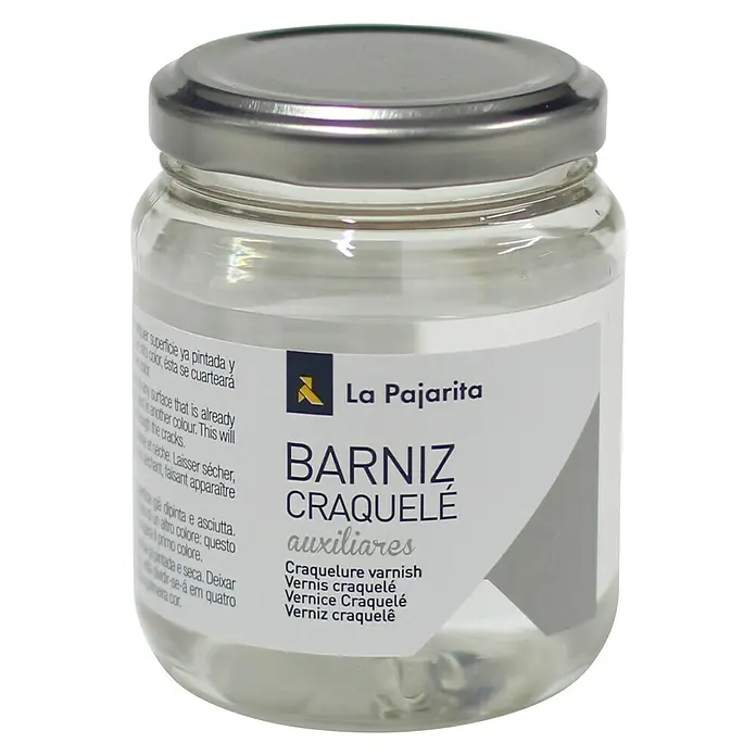 La Pajarita Barniz Craquelé - Incoloro, 175 ml - Imagen del producto "La Pajarita" Barniz Craquelé, un auxiliar para crear grietas en las capas de pintura con un efecto vintage.