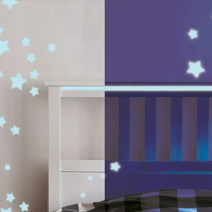La Pajarita Pintura Fosforescente - Azul, 75 ml, Brillante - Cama infantil linda con iluminación integrada y proyección de estrellas para crear un ambiente agradable en la habitación.
