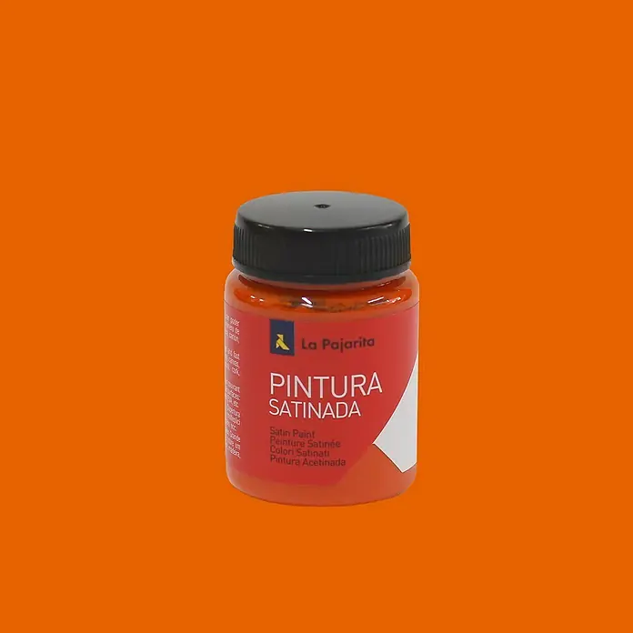 La Pajarita Pintura satinada - Naranja, 75 ml, Satinado - Primer plano de un bote de pintura satinada La Pajarita, un producto versátil para diversas superficies.