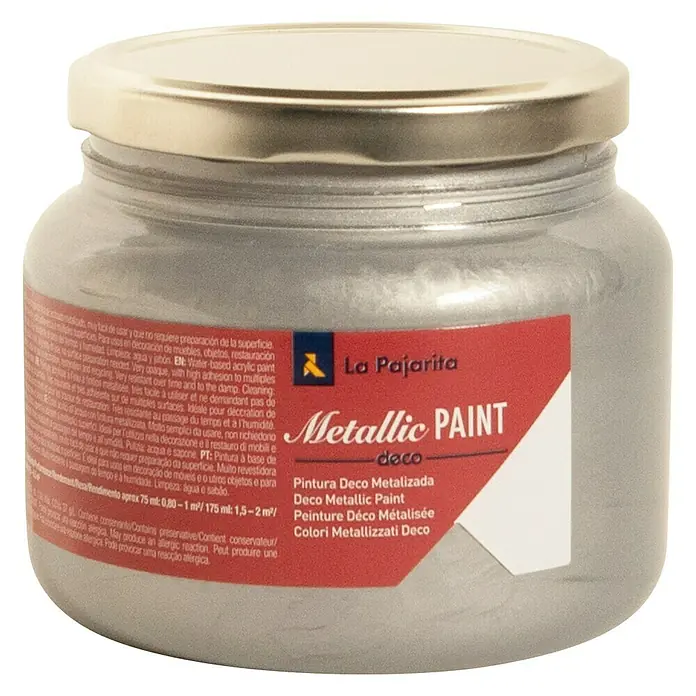 La Pajarita Pintura Metallic Paint - Plateado, 500 ml, Brillante - Bote de Pintura Metalizada Deco La Pajarita, ideal para muebles, objetos y restauración. Fácil limpieza.