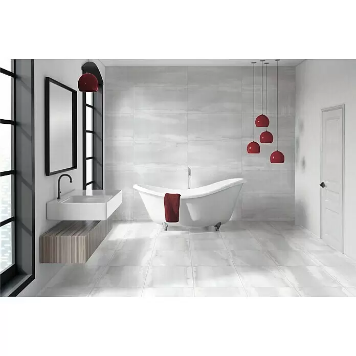 Oxyd Bodenfliese - 30 cm x 60 cm x 9 mm, Grau/Weiß, Schimmernd, Rektifiziert - Stimmungsaufnahme