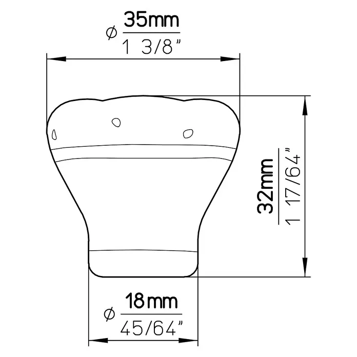 Siro Möbelknopf - Typ Möbelgriff: Knopf, Sonstige, Sonstige, Blau/Grün - Technische Zeichnung eines Möbelknopfs mit Bemaßungen (35 mm Durchmesser oben, 18 mm unten, 32 mm Höhe).