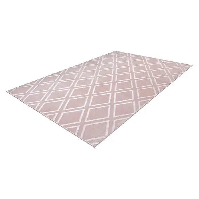 Kayoom Kurzflorteppich Monroe III - Rosa, 150 x 80 cm, 100 % Polyester - Dieser rechteckige Teppich zeigt ein elegantes Rautenmuster in sanften Rosatönen, das jedem Raum eine stilvolle Note verleiht.