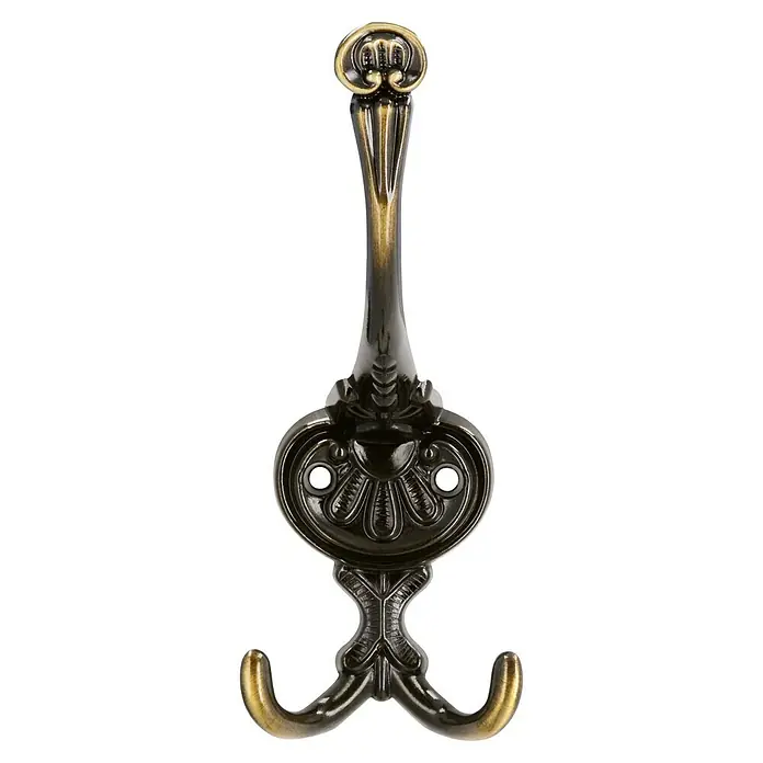 Siro Garderobenhaken 504/ZN10 - L x B x H: 57 x 151 x 59 mm, Anzahl Haken: 3 Stk. - Vintage-Kleiderhaken in Bronzeoptik mit floralen Verzierungen und zwei Haken für stilvolle Aufbewahrung.