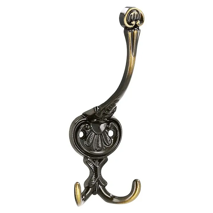 Siro Garderobenhaken 504/ZN10 - L x B x H: 57 x 151 x 59 mm, Anzahl Haken: 3 Stk. - Antiker Wandhaken mit dekorativen Verzierungen. Ideal für stilvolle Garderobenlösungen mit nostalgischem Flair und robuster Bauweise.
