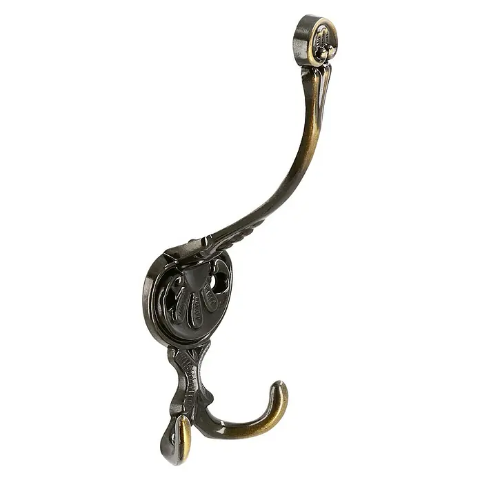 Siro Garderobenhaken 504/ZN10 - L x B x H: 57 x 151 x 59 mm, Anzahl Haken: 3 Stk. - Wandhaken aus Metall mit Verzierungen und zwei Haken zum Aufhängen von Kleidung, robust und dekorativ für Flur oder Schlafzimmer.