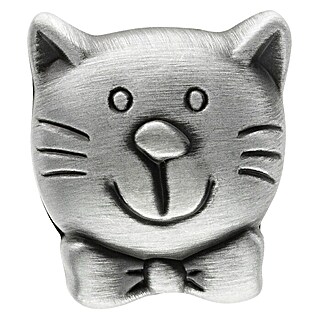 Siro Kinder-Möbelknopf (Katze, L x B: 36,5 x 32,5 mm, Silber)