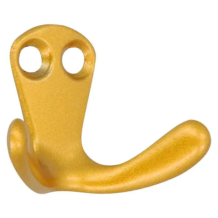 Siro Garderobenhaken 1134PB13 - L x B x H: 44 x 33 x 22 mm, Anzahl Haken: 2 Stk. - Goldfarbener, dekorativer Wandhaken mit zwei Löchern zur Befestigung und einem geschwungenen Haken zum Aufhängen von Gegenständen.