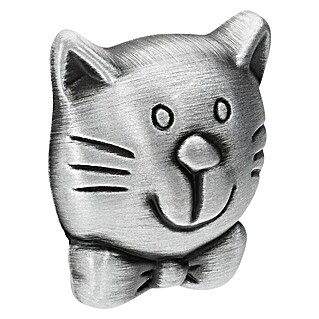 Siro Kinder-Möbelknopf (Katze, L x B: 36,5 x 32,5 mm, Silber)