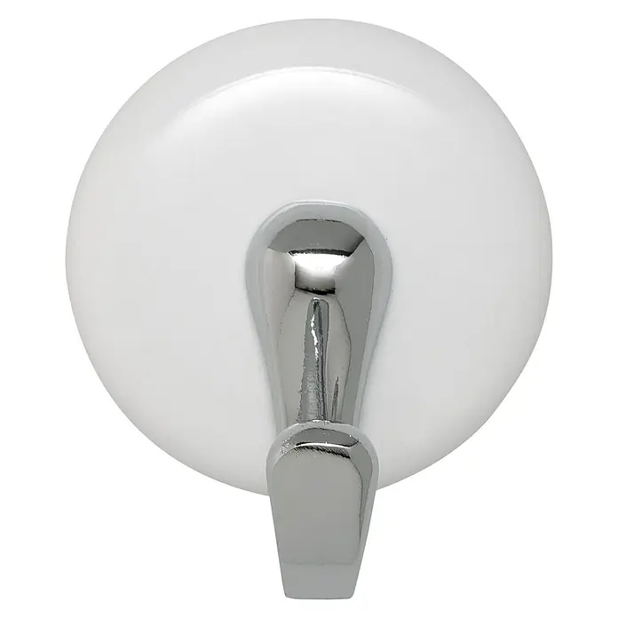 Siro Garderobenhaken SP6845ZN1 - L x B x H: 37 x 44,5 x 31 mm, Anzahl Haken: 1 Stk. - Nahaufnahme eines runden, weißen Hakens mit silbernem Metallhaken in der Mitte, ideal zum Aufhängen von Gegenständen.