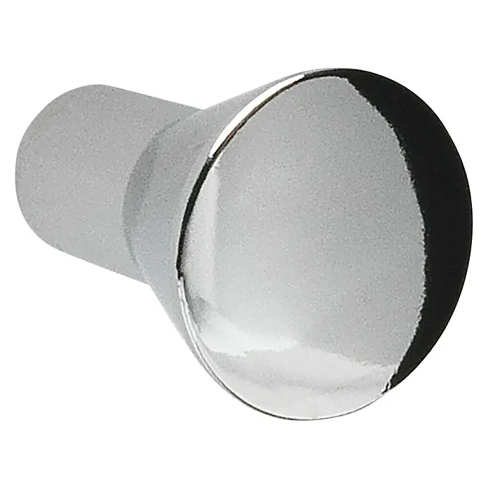 Siro Möbelknopf - Typ Möbelgriff: Knopf, Sonstige, Sonstige, Durchmesser: 16 mm - Nahaufnahme eines glänzenden, silberfarbenen Knopfes mit einer zylindrischen Basis und einem abgerundeten Kopf, isoliert auf Schwarz.