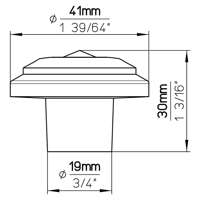 Siro Möbelknopf - Typ Möbelgriff: Knopf, Sonstige, Sonstige, Goldgelb, Durchmesser: 41 mm - Produktansicht mit Maßangaben: Der Knopf hat einen Durchmesser von 41 mm und eine Höhe von 30 mm. Der Fußdurchmesser beträgt 19 mm.