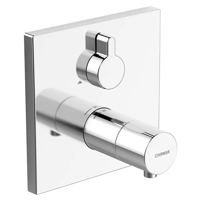 Hansa Living UP-Brausethermostat - Eckig, Chrom, Glänzend, Umsteller, Durchflussmenge: 20 l/min - Elegante Hansa Waschtischarmatur mit quadratischer Rosette und präziser Temperaturregelung für ein luxuriöses Badezimmererlebnis.