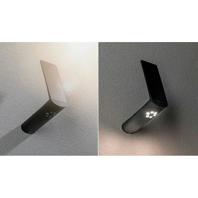 Paulmann Ilias Aplique solar para exterior - 1,2 W, L x An x Al: 17,5 x 7,3 x 26,1 mm, Antracita, IP44 - Lámpara de pared de diseño moderno en acabados claros y oscuros, ideal para interiores elegantes.\n