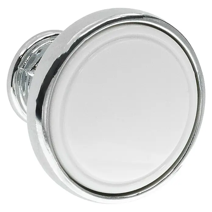 Siro Möbelknopf - Typ Möbelgriff: Knopf, Sonstige, Sonstige, Durchmesser: 30 mm, Silber - Nahaufnahme eines runden, glänzenden Chromknopfes, ideal für Möbel oder Schubladen, der einen Hauch von Eleganz verleiht.