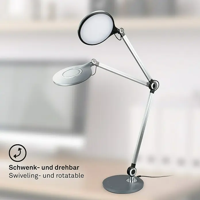 Brilo LED-Tischleuchte Office - 7 W, Ø x H: 20 x 74 cm, Anthrazit, Warmweiß - Bild einer flexiblen LED-Tischleuchte mit schwenk- und drehbarem Leuchtenkopf für optimale Ausleuchtung und Komfort am Arbeitsplatz.