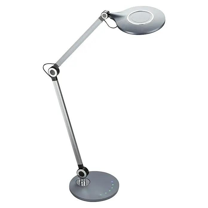 Brilo LED-Tischleuchte Office - 7 W, Ø x H: 20 x 74 cm, Anthrazit, Warmweiß - Silberne Schreibtischlampe mit verstellbarem Arm und runder Basis mit Bedienfeld. Perfekt für Büro und Arbeitszimmer.