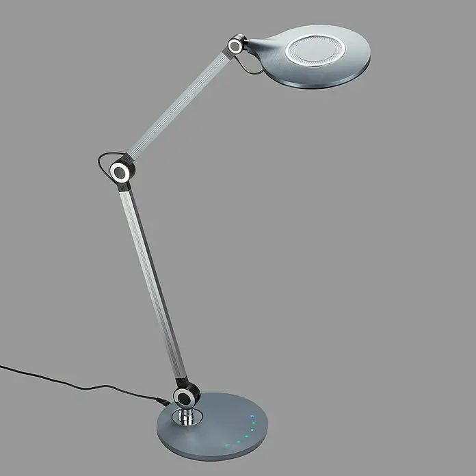Brilo LED-Tischleuchte Office - 7 W, Ø x H: 20 x 74 cm, Anthrazit, Warmweiß - Moderne Schreibtischleuchte mit verstellbarem Arm und rundem Lampenkopf, ideal für Büro oder Arbeitszimmer. Elegantes Design und praktische Funktionalität vereint.